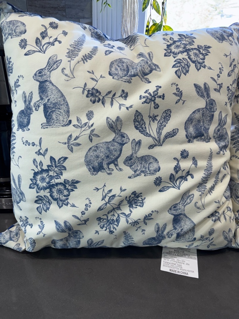Pair The Farmhouse Blue Bunny Toile Throw Pillows